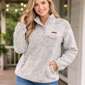 Simply Southern Pullover Fleece Large Gray Sherpa Quarter Snap Womens